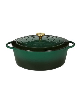 Oala ovala din fonta, cu capac, verde, 35 cm, Provence - KUCHENPROFI